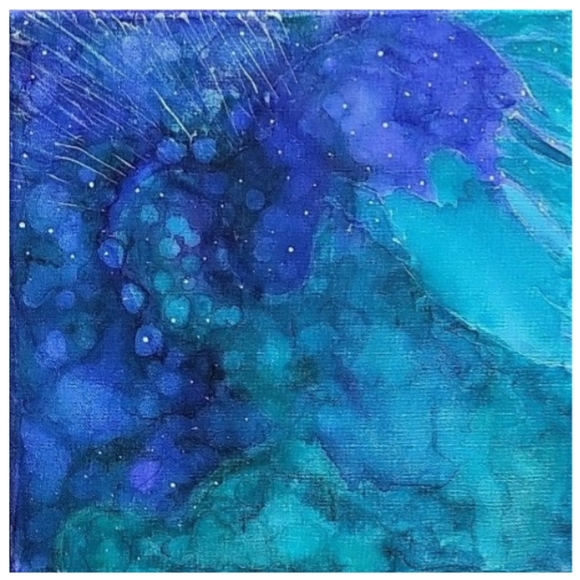 Hand Crafted Turquoise and Purple Abstract Design 12 x 12 Inches Canvas Painting - Picture 4 of 4